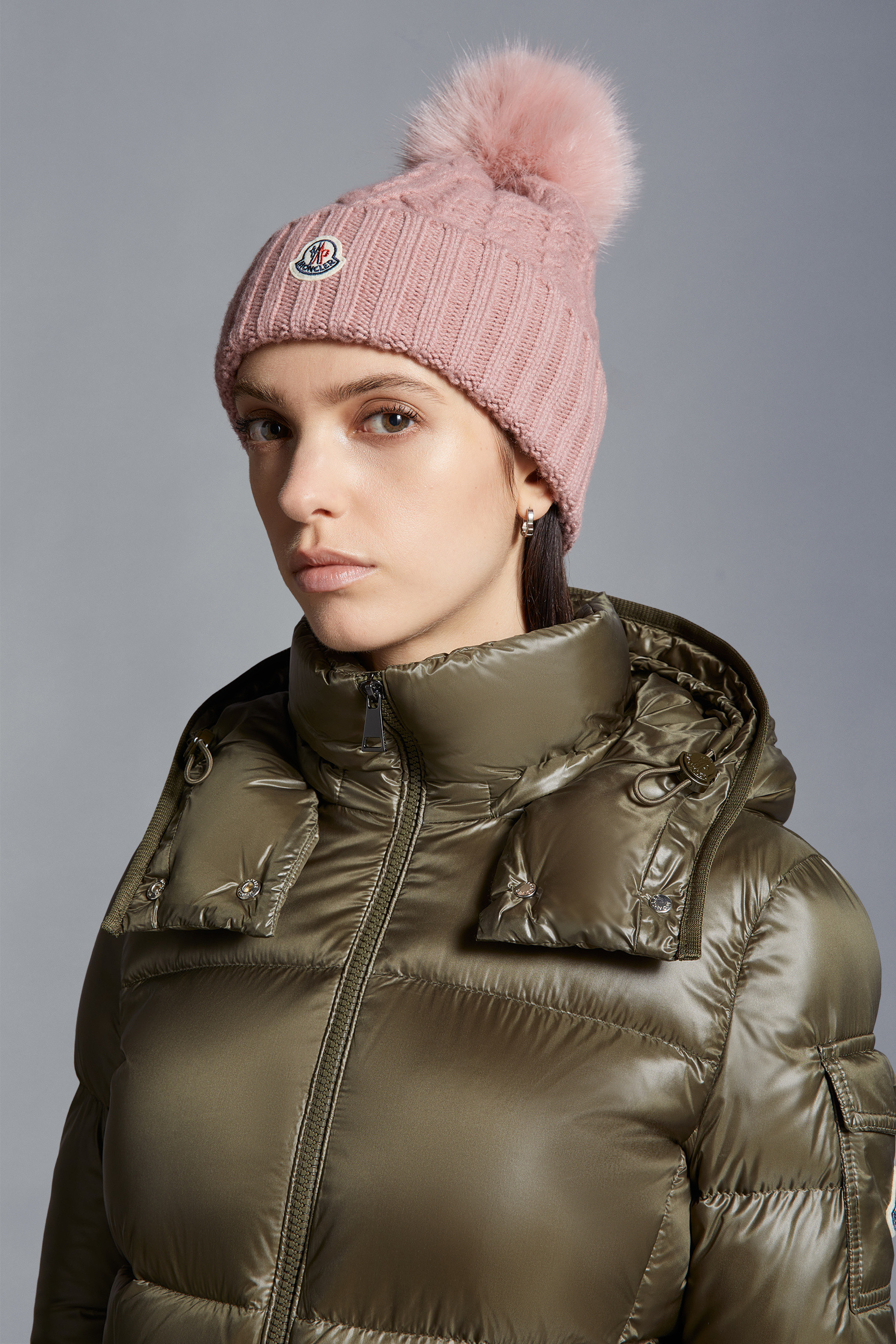 Moncler Logo-patch Pompom Beanie In Pink