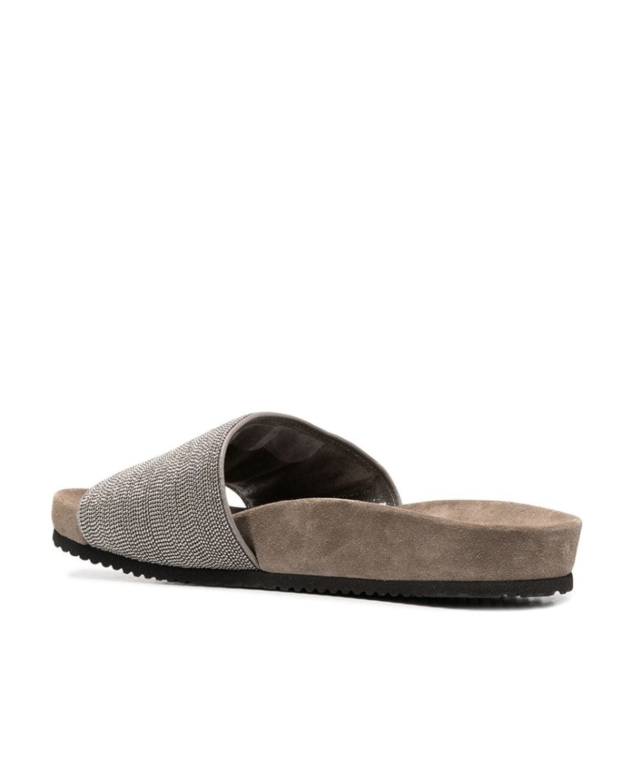 Brunello Cucinelli Precious Suede Slides In Gray