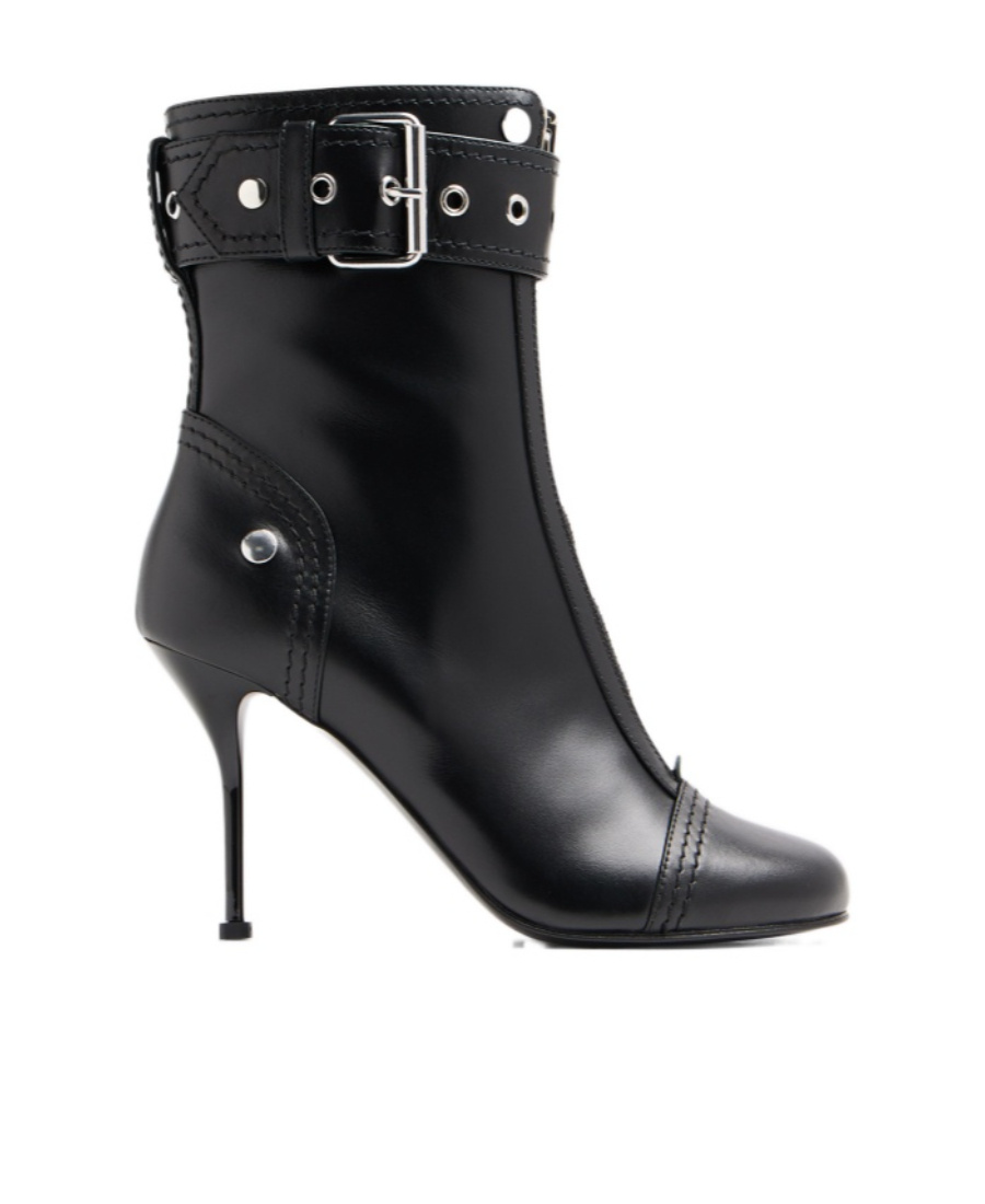 Alexander Mcqueen Heeled Biker Boots In Black