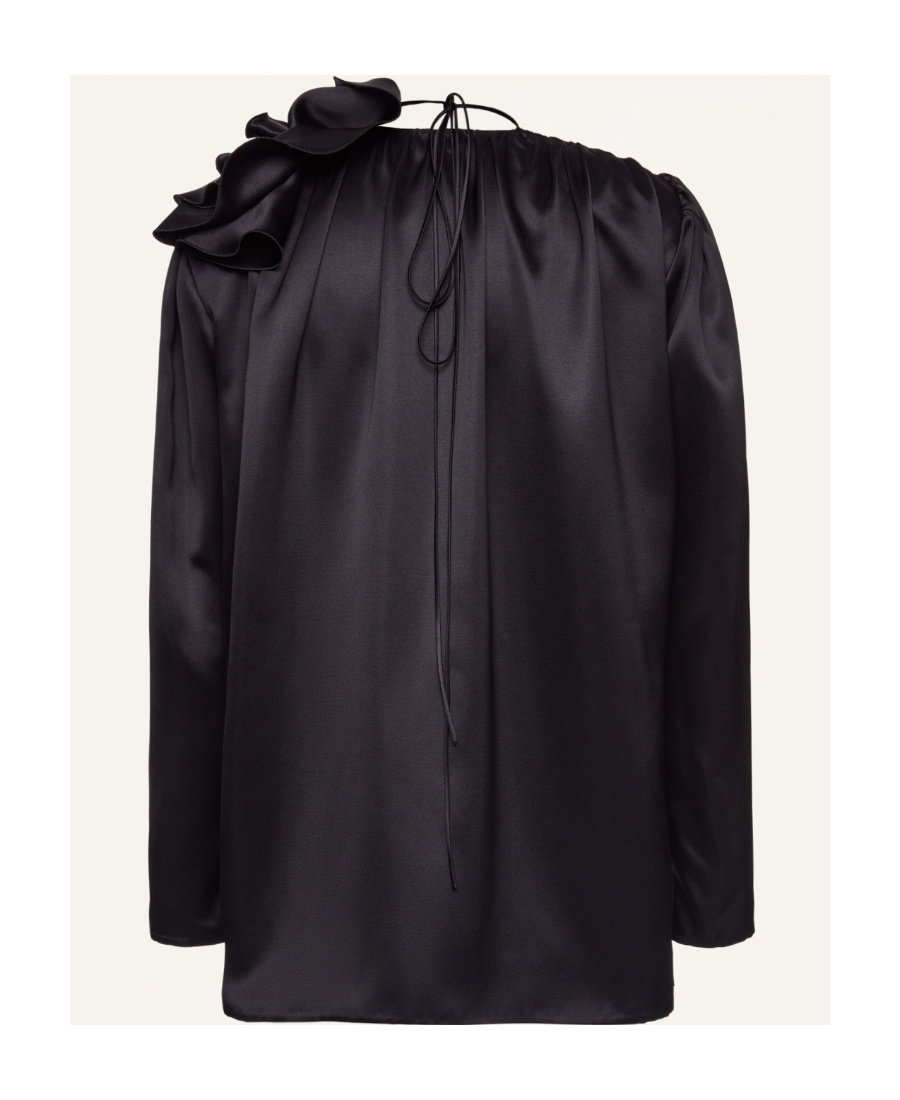 Magda Butrym Draped Floral V-neck Blouse In Black