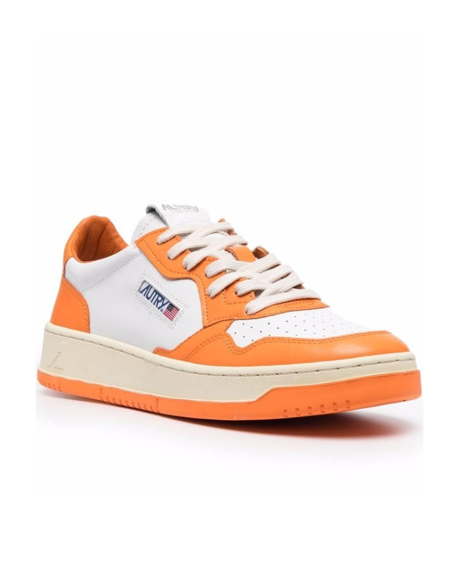 Autry Orange White Two-tone Leather Medalist Low Sneakers In Orange