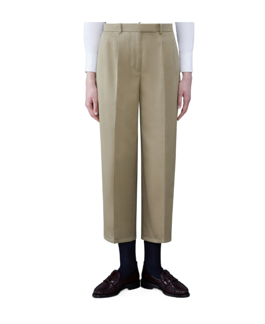 Shop Thom Browne Pleated Cropped Cotton Trousers In Gray