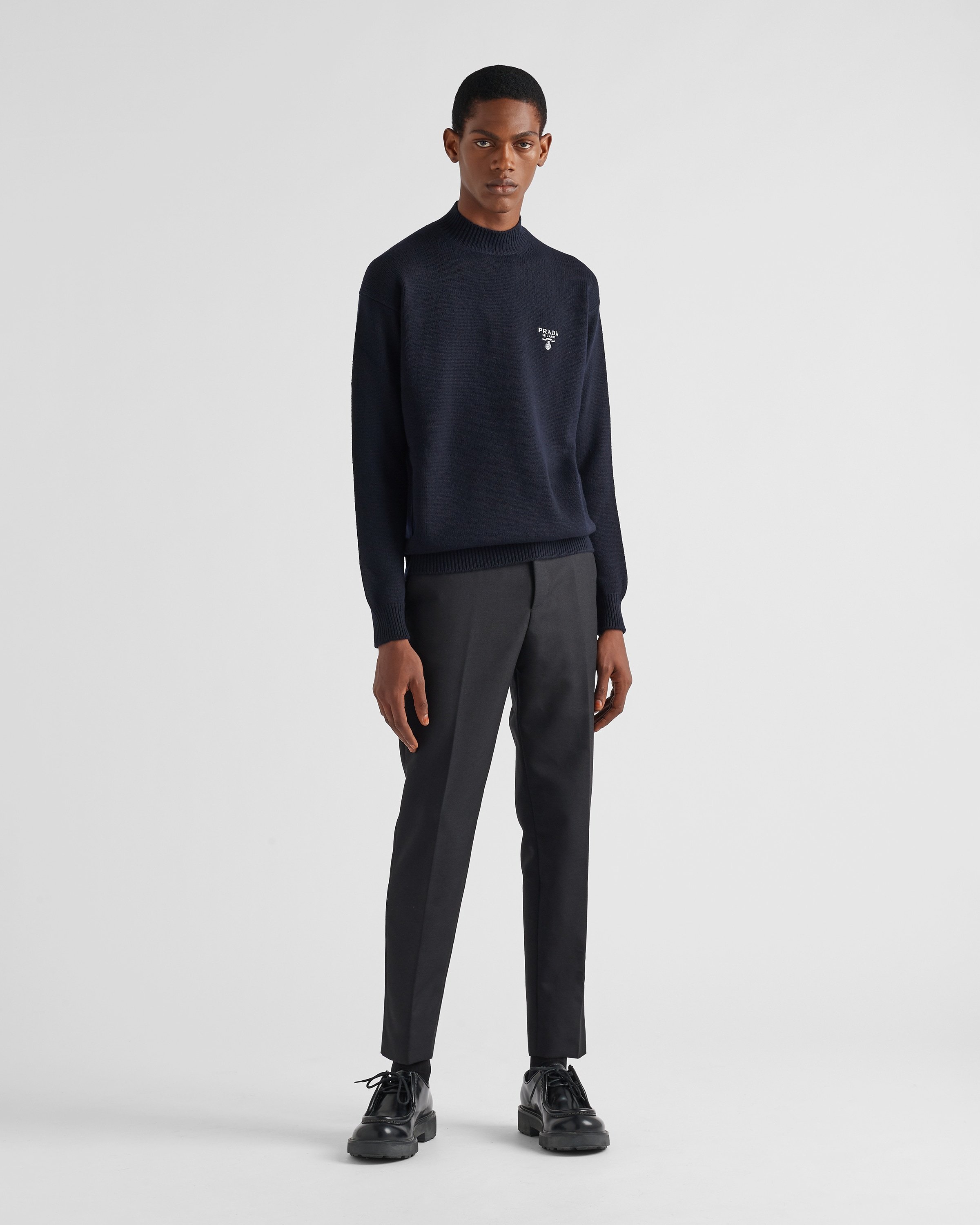 Prada Glitter Logo Intarsia Jumper In Blue