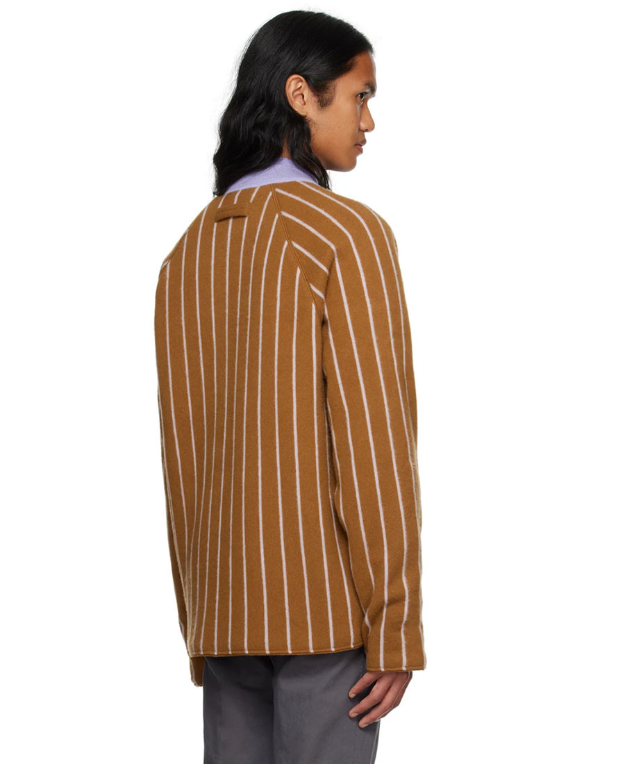 Zegna Stripe-pattern Cashmere Jacket In Brown