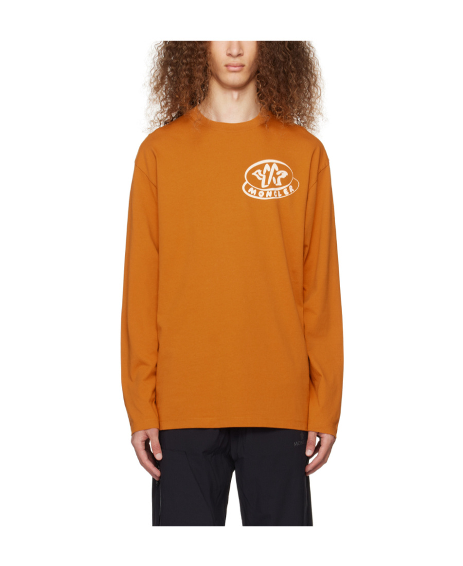 Moncler Orange Printed Long Sleeve T-shirt In Orange