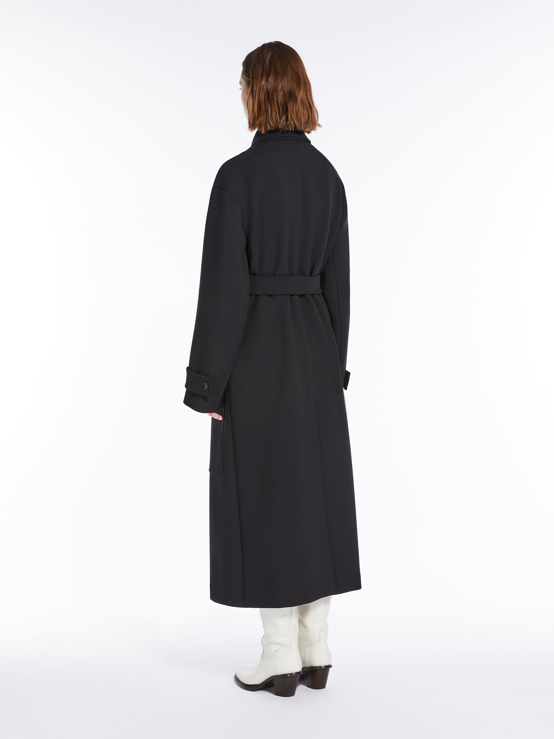 Max Mara Lace-up Wool Coat In Black