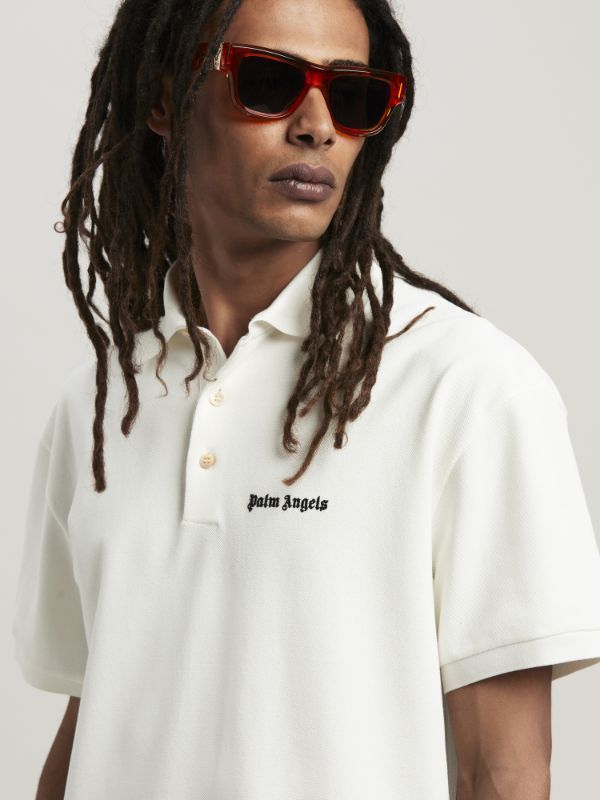 Palm Angels White Polo Shirt With Classic Collar And Logo On The Front In White