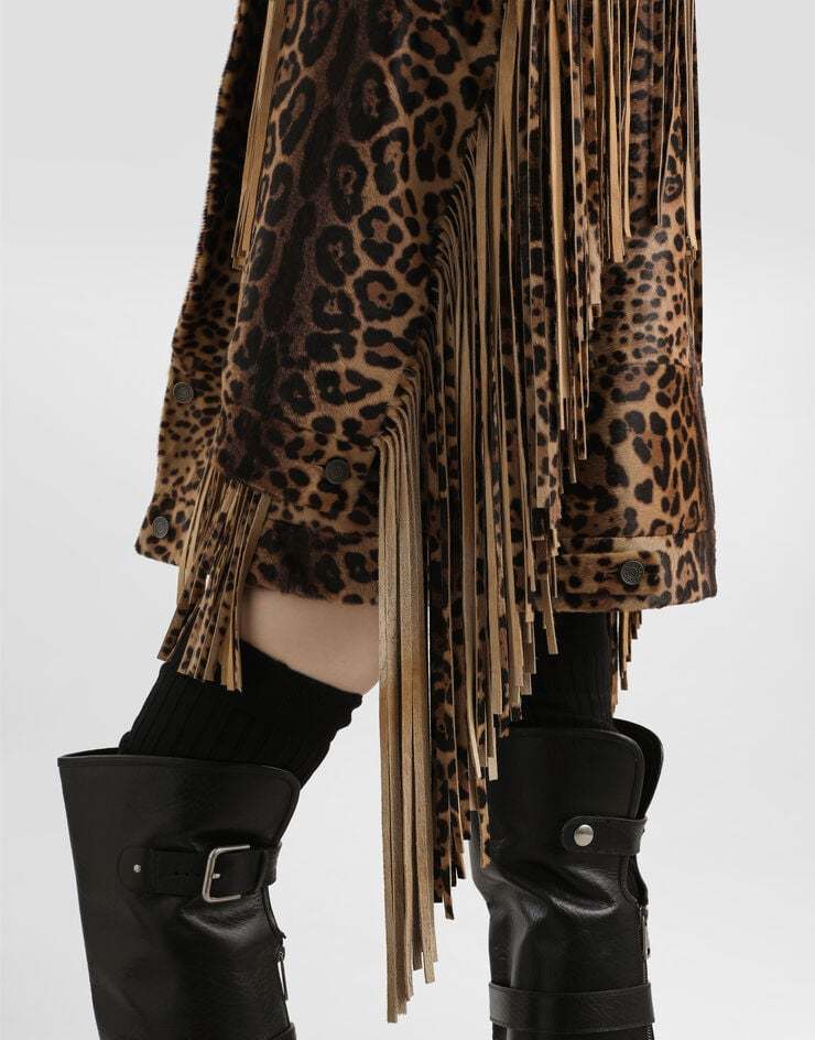 Dolce & Gabbana Fringed Leopard-print Calf Hair Jacket In Brown