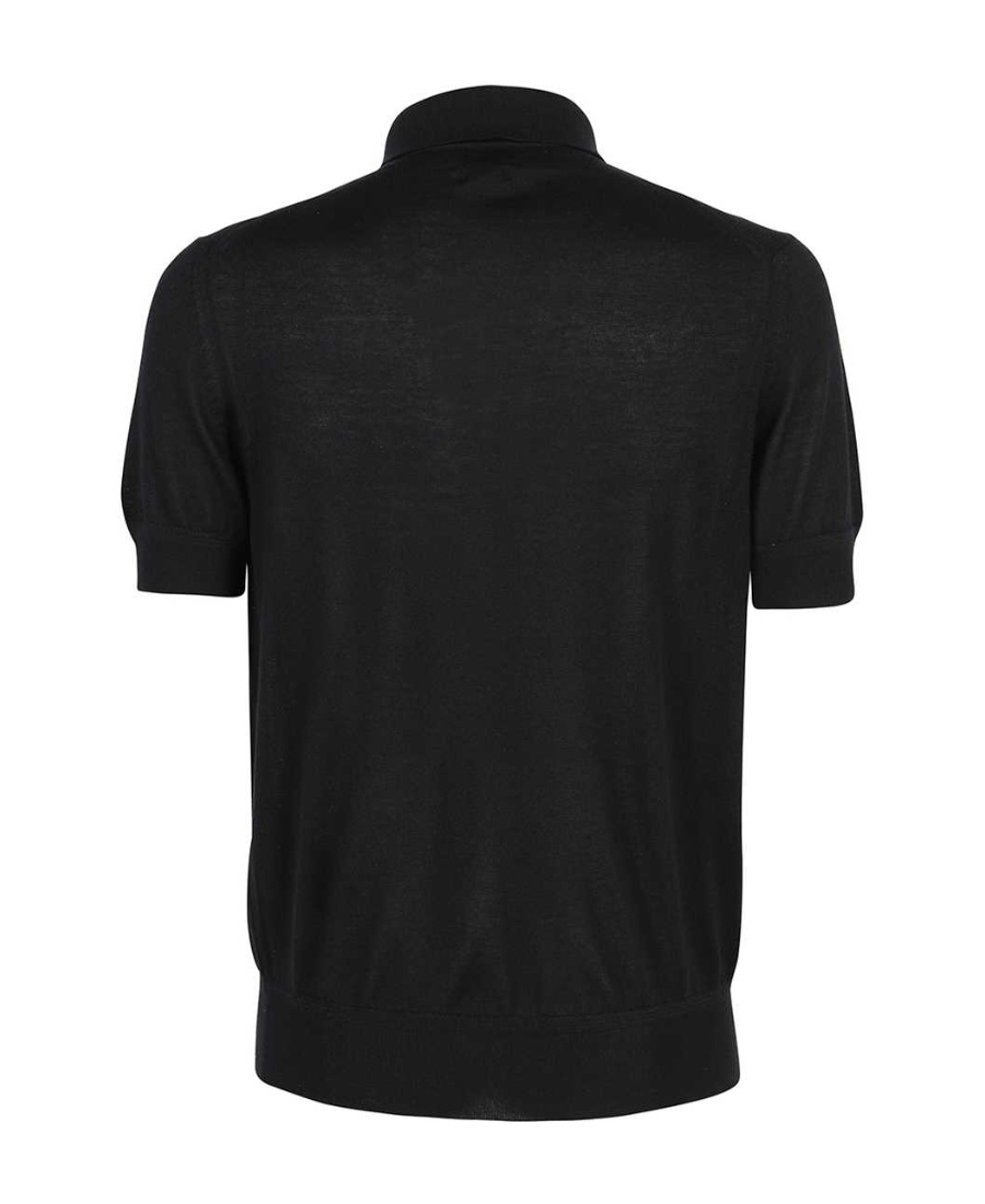 Tom Ford Classic Black Pique Polo With Textured Finish In Black