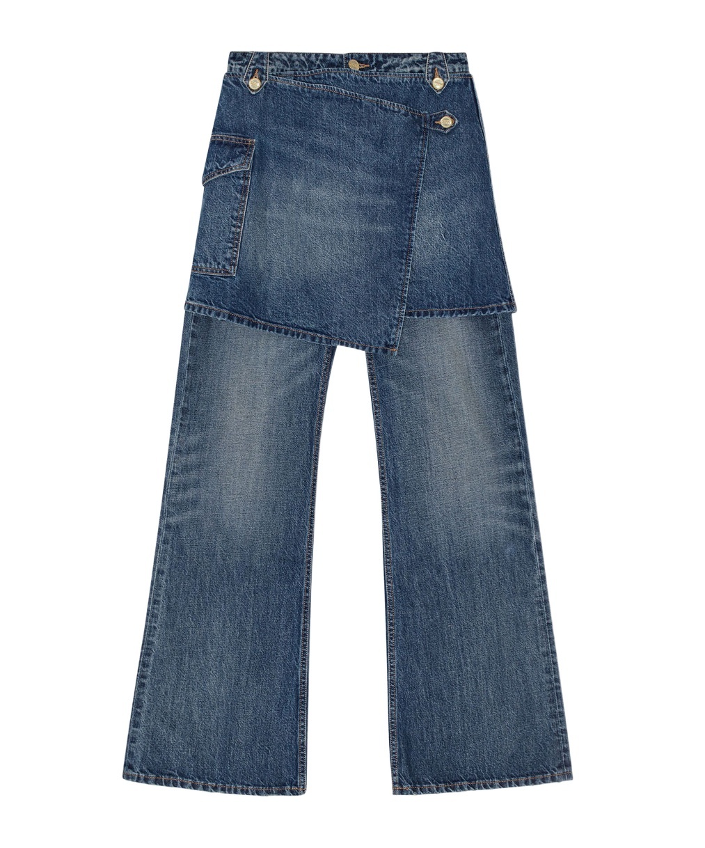 Ganni Dark Blue Heavy Washed Flared Skirt Jeans In Blue