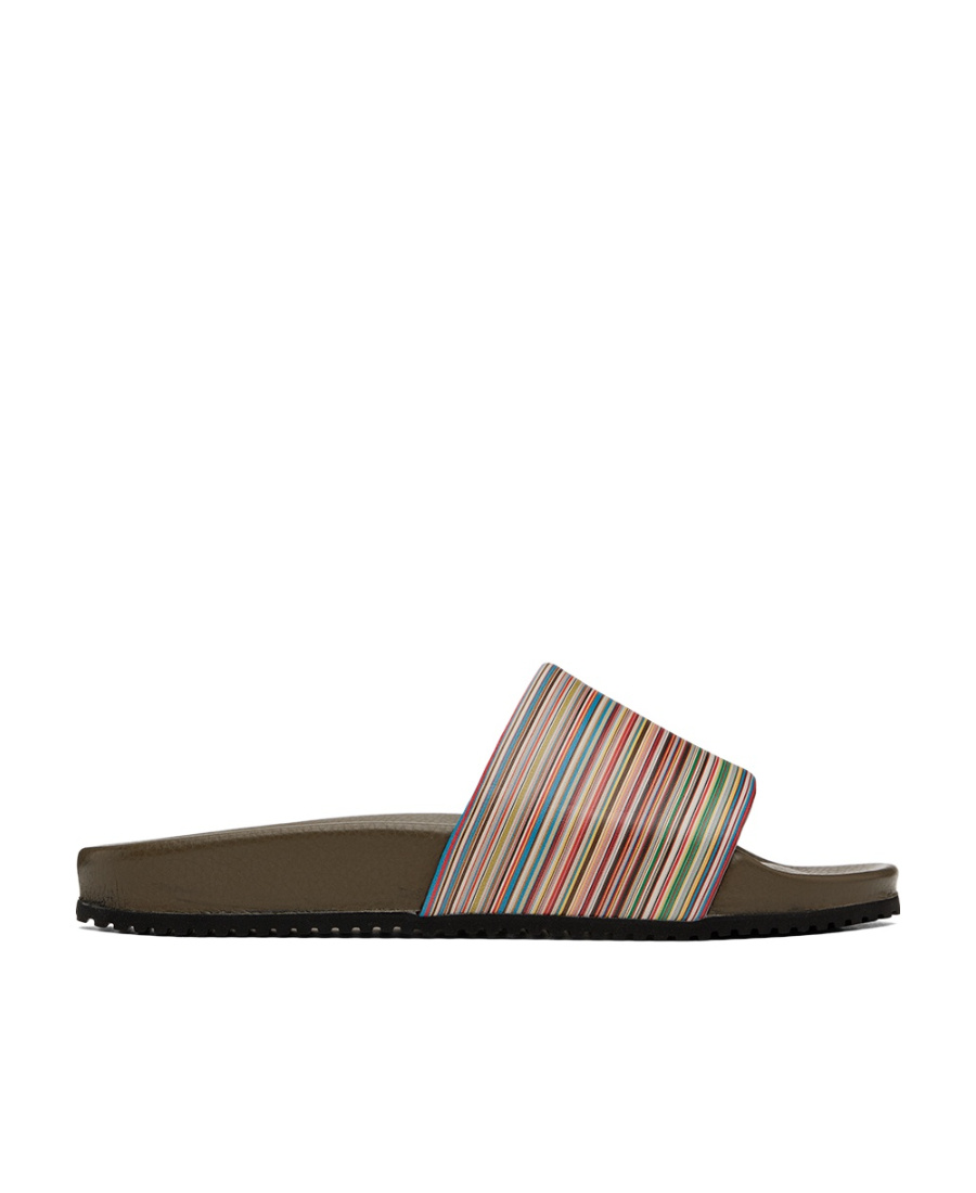 Paul Smith Striped Logo Slippers In Brown