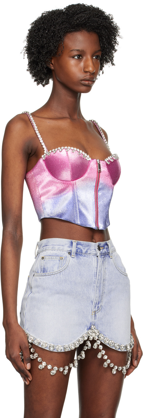Area Crystal-embellished Cropped Top In Brown