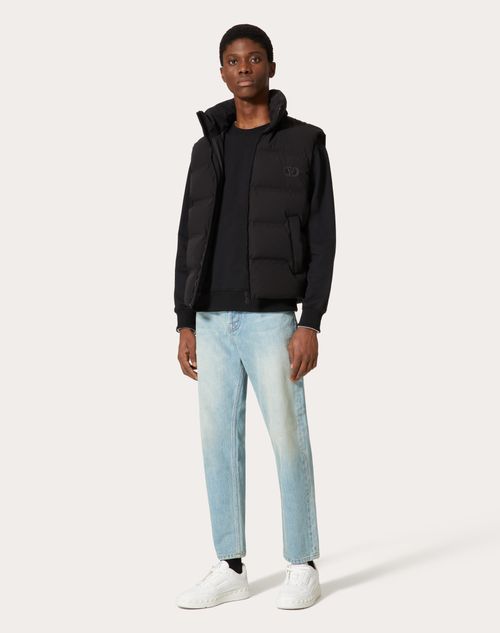 Valentino Matt Nylon Hooded Waistcoat With Vlogo Signature Patch In Black