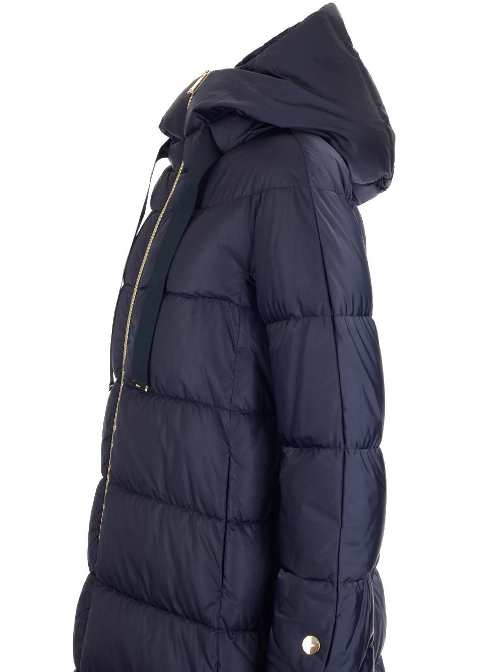Herno Long Blue Down Jacket With Hood In Satin Woman In Black
