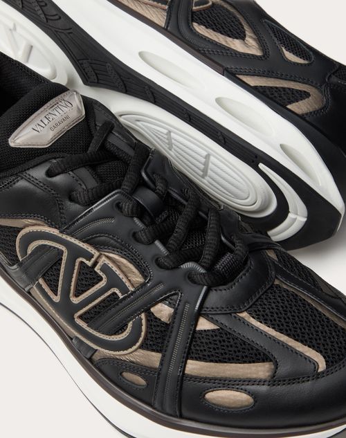 Valentino Vlogo Easyjog Low-top Sneaker In Calfskin And Fabric In Black