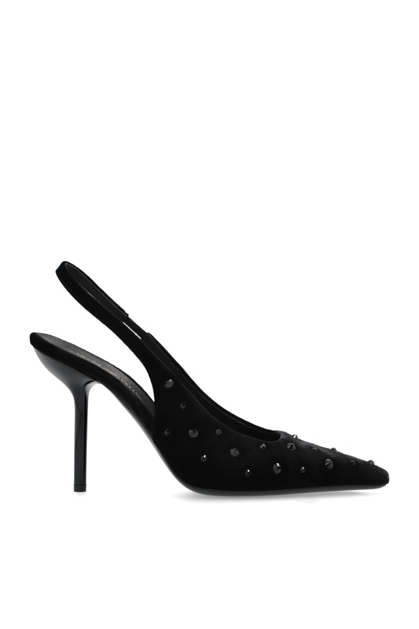 Emporio Armani Velvet Slingback Court Shoes With Rhinestones In Black