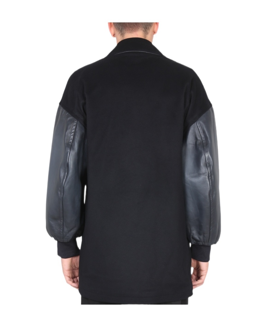 Alexander Mcqueen Leather-trim Double-breasted Jacket In Black
