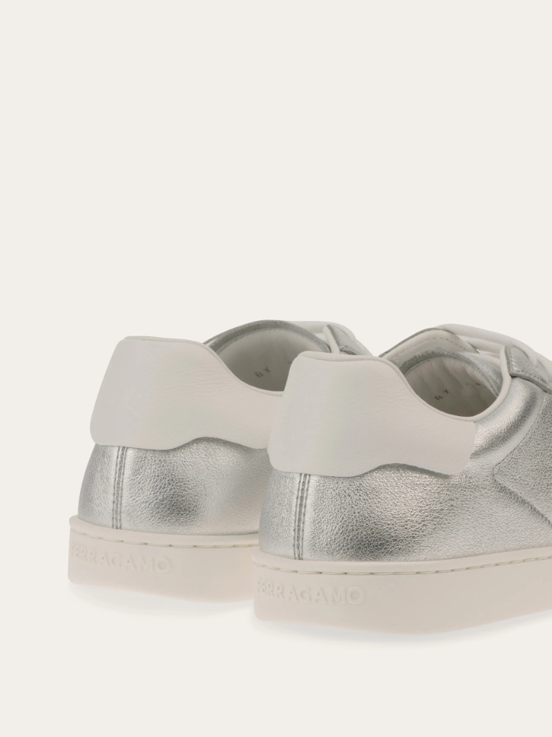 Ferragamo Leather Low-top Sneakers In Silver