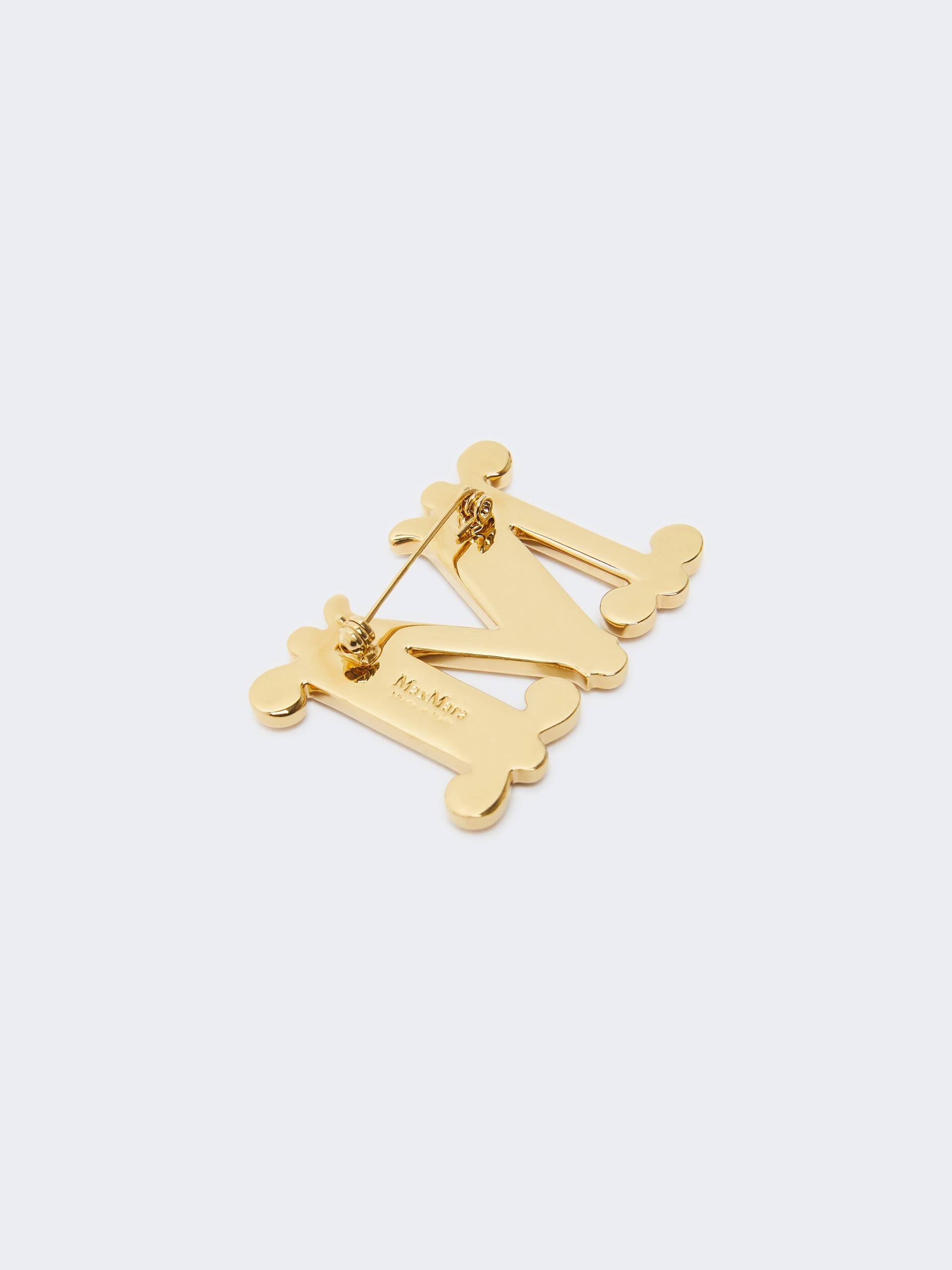 Max Mara Crystal-adorned Monogram Brooch In Yellow