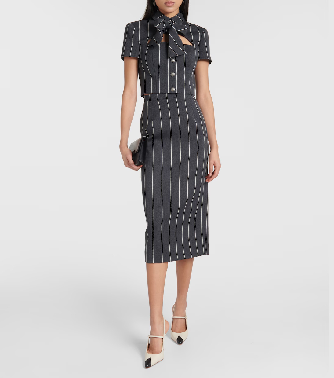 Alessandra Rich Pinstripe Cropped Wool-blend Jacket In Black