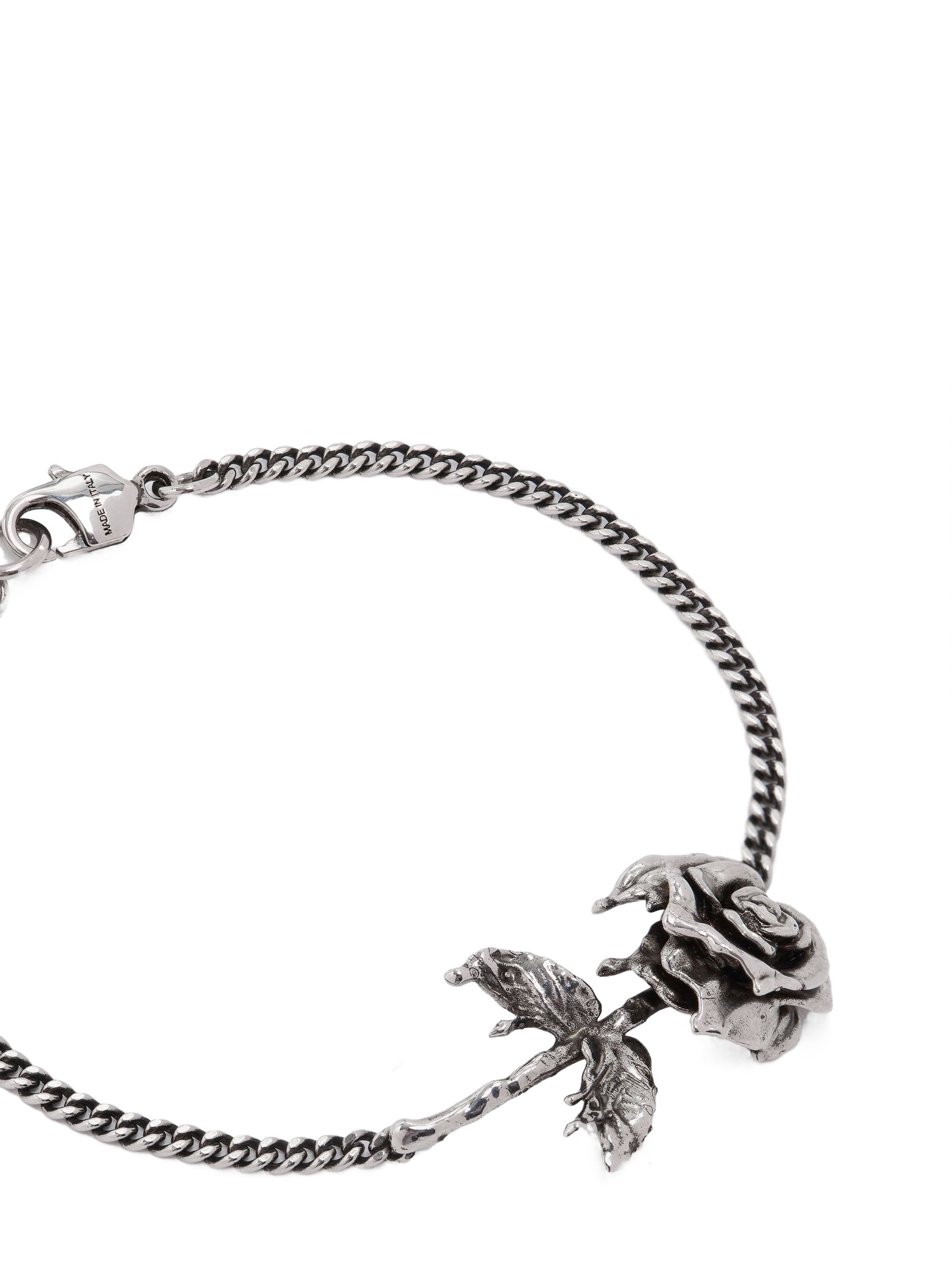 Alexander Mcqueen Chain Link Rose Bracelet With Adjustable Length In Gray