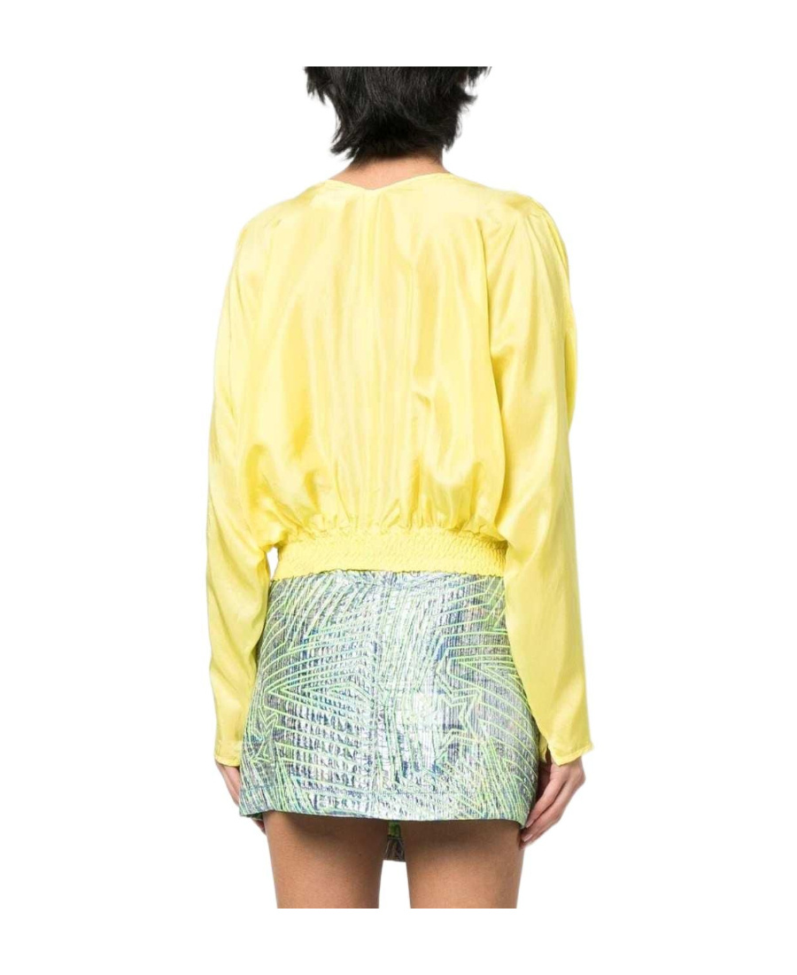 Shop Forte Forte Low-chest Pleated Long-sleeved Shirt In Yellow