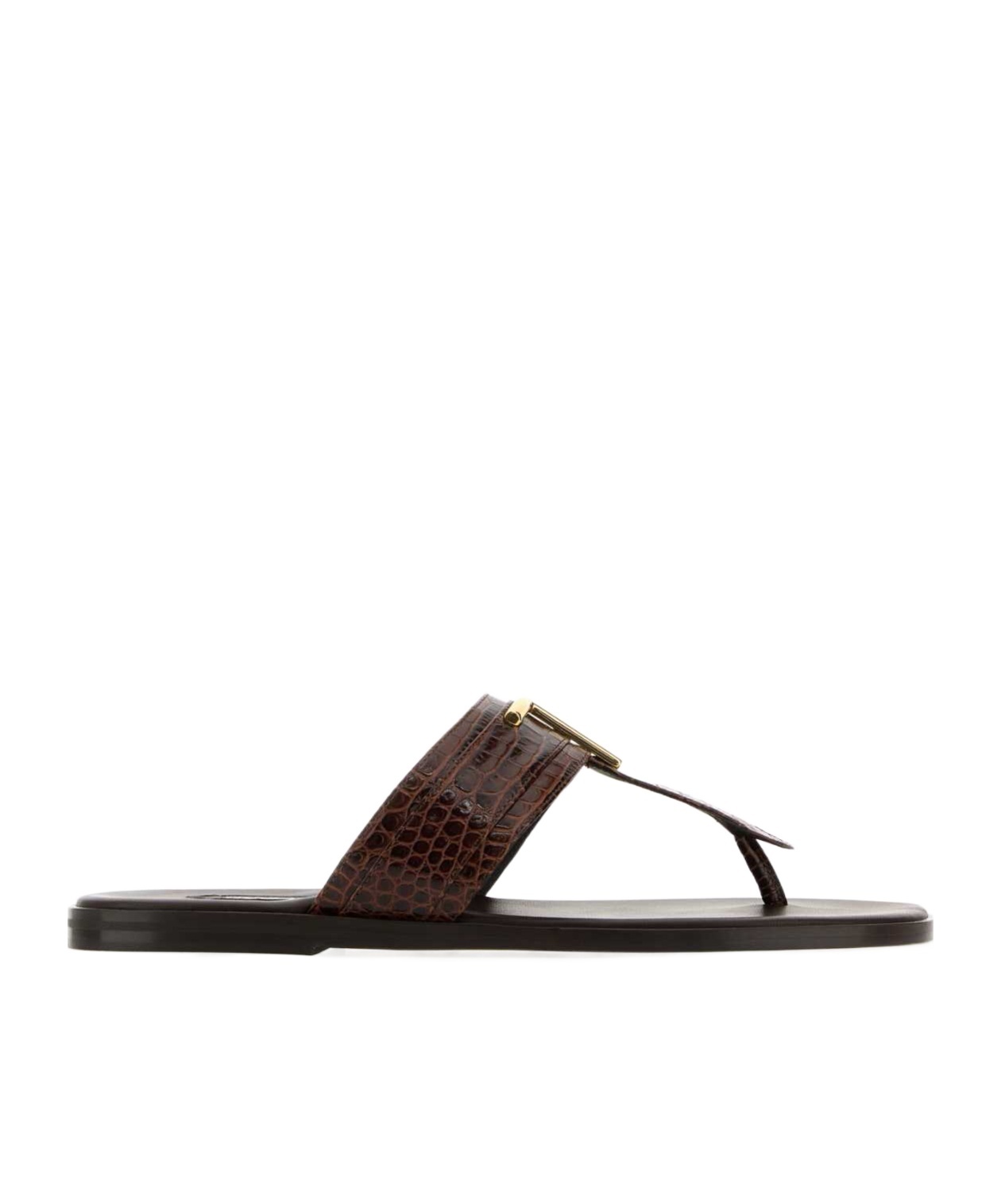 Tom Ford Brown Leather Thong Slippers In Black