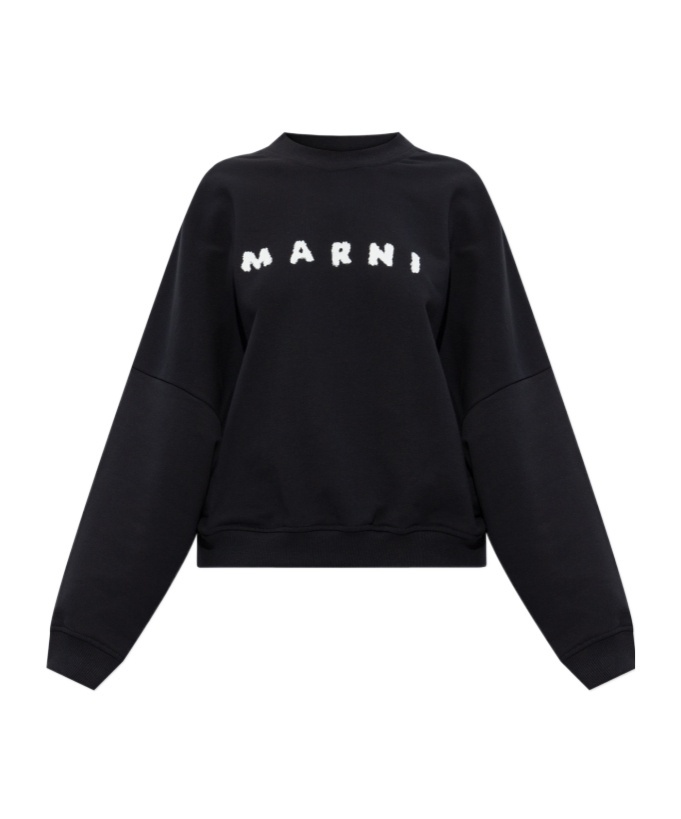 Marni Relaxed Fit Black Sweatshirt With Textured Logo In Black