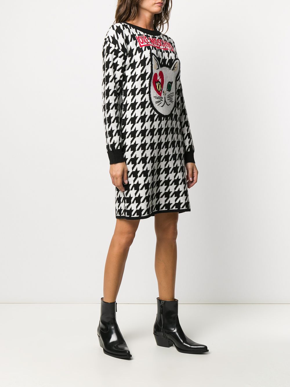 Moschino Kitten Jacquard Straight Dress In Black