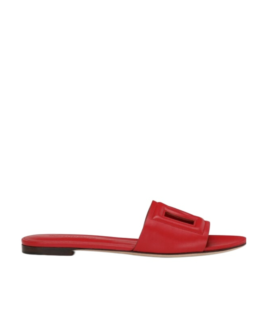 Dolce & Gabbana 'bianca' Leather Flat Sole Sandals In Red