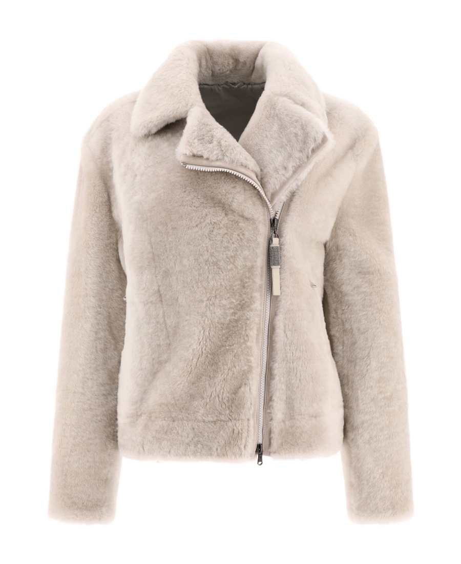 Brunello Cucinelli Shearling Zip-up Jacket In Nude