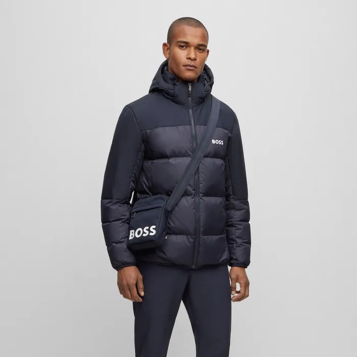 Hugo Boss Logo Hooded Down Jacket In Black