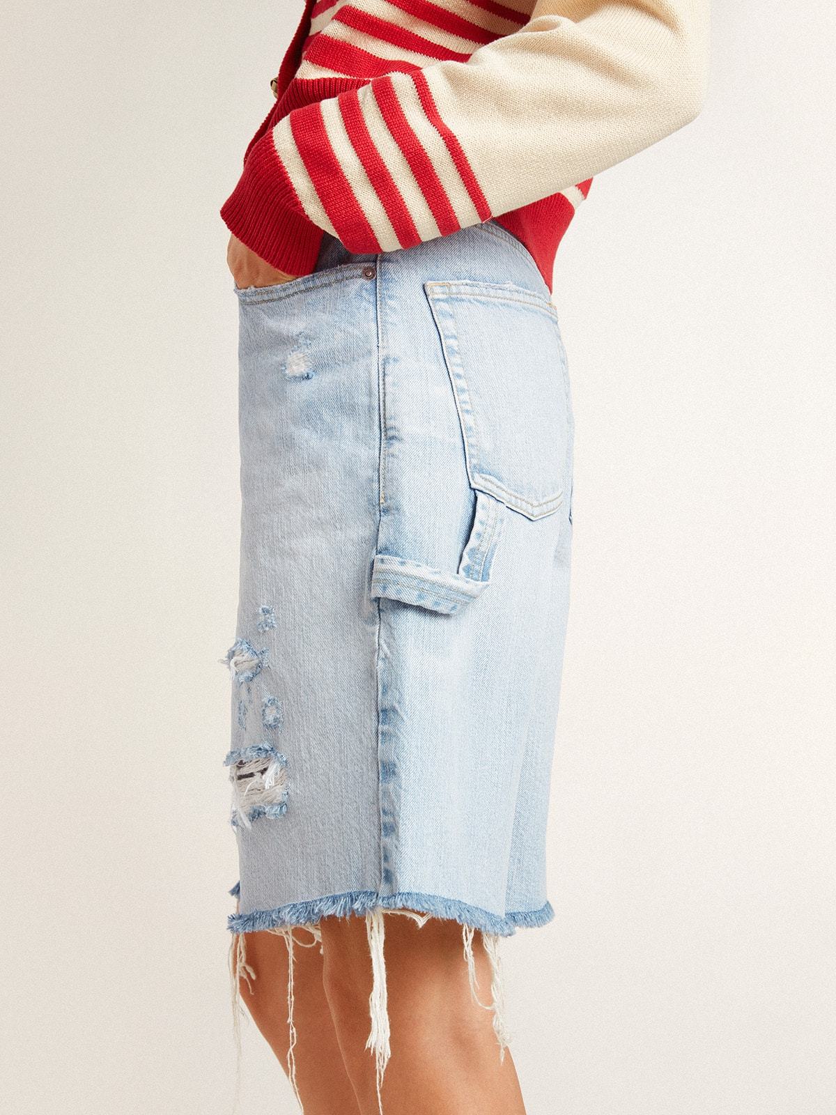 Golden Goose Denim Shorts With Belt Loops In Light Blue