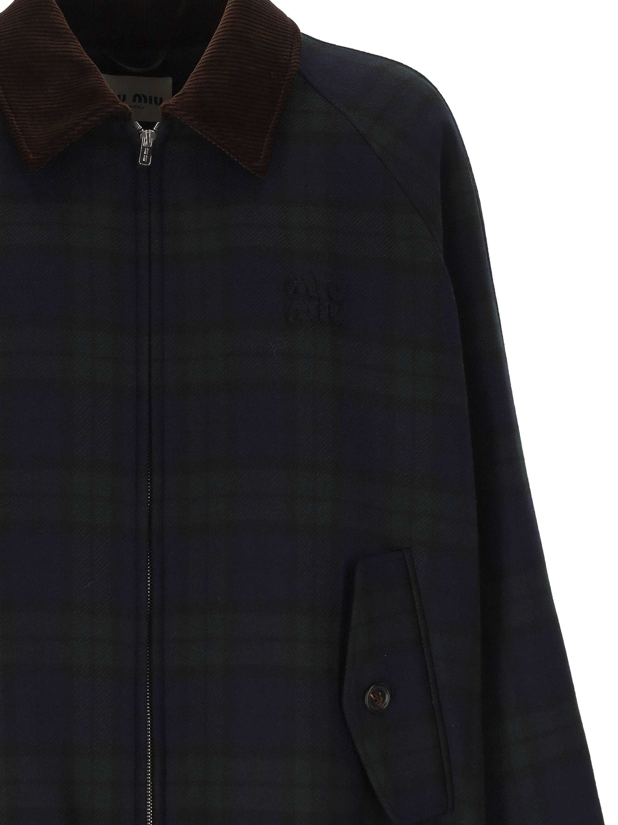 Miu Miu Cord-collar Checked Jacket In Black