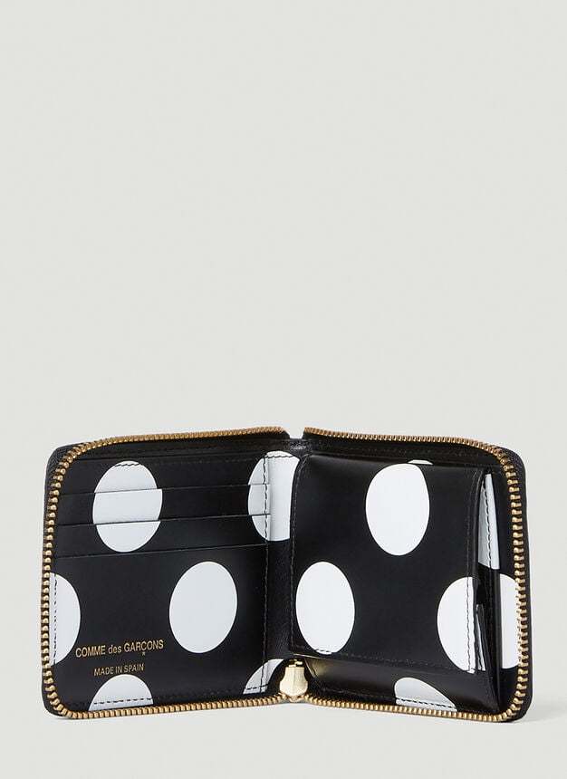 Comme Des Garçons Wallet Polka Dot Print Interior Zip-around Wallet In Black