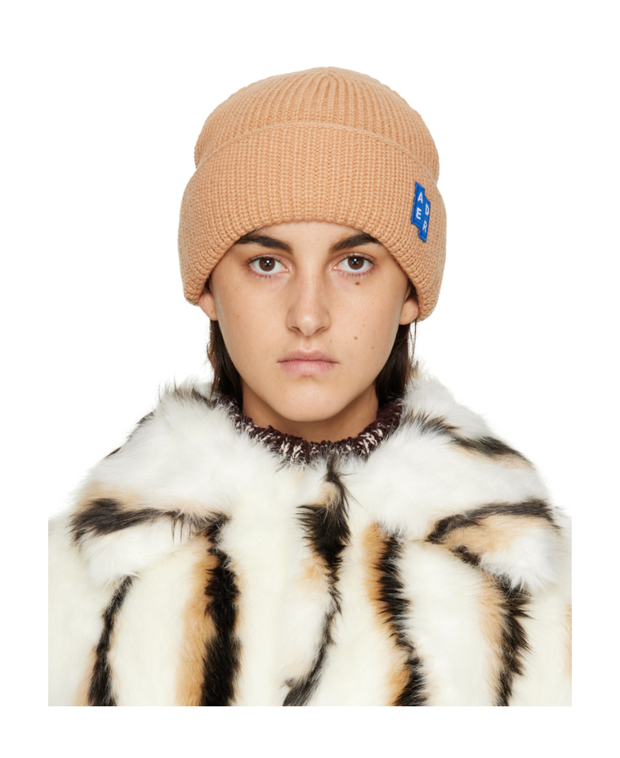 Ader Error Tan Logo Beanie In Nude