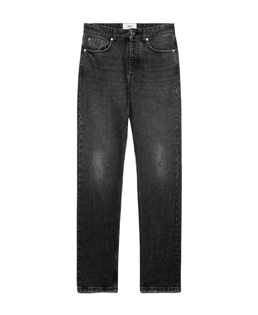 Shop Ami Alexandre Mattiussi Ami Paris Logo-patch Straight Leg Jeans In Black