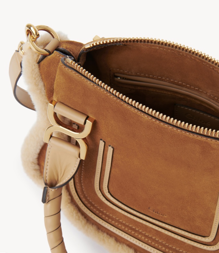 Chloé Marcie Small Leather And Shearling-trimmed Suede Shoulder Bag In Brown