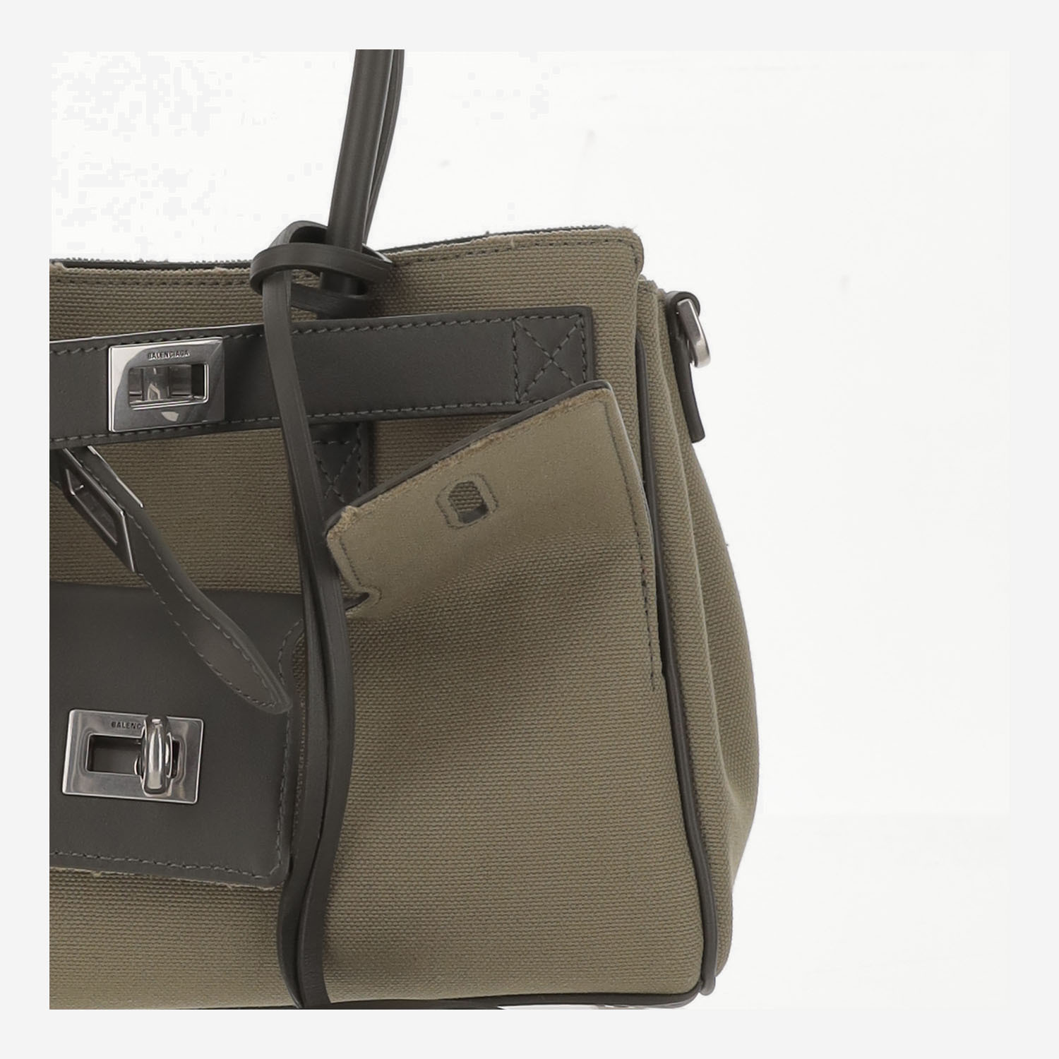 Balenciaga Army Green Canvas Carry All Bel Air Shopping Bag