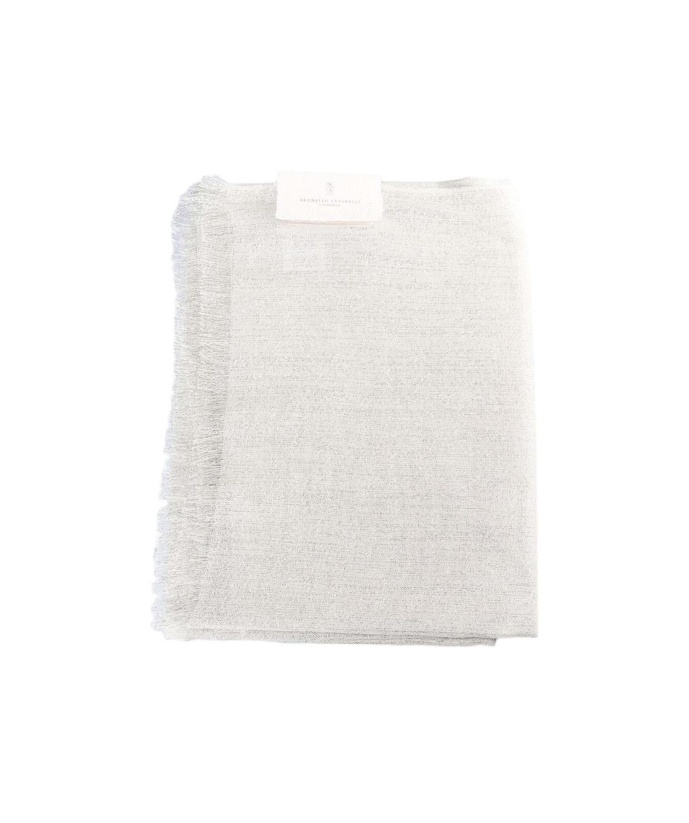 Brunello Cucinelli Metallic Frayed Scarf In White