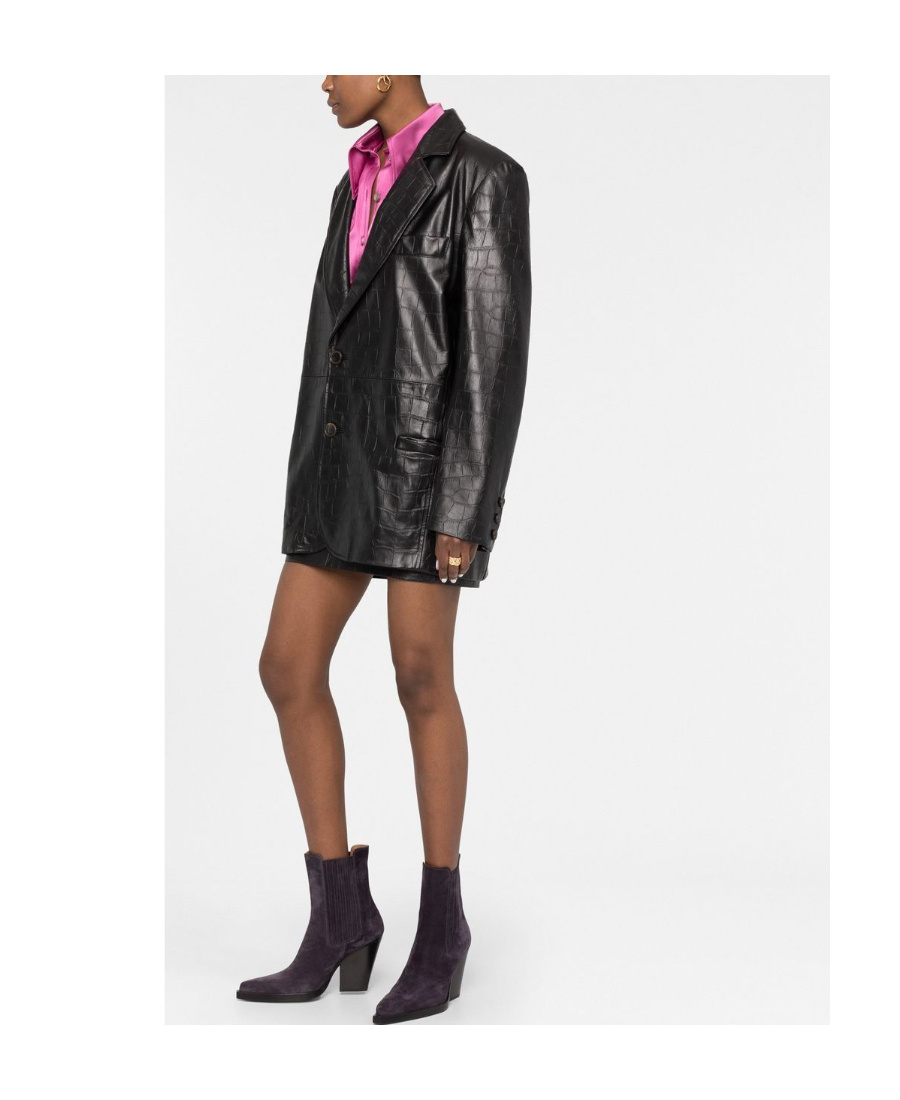 Alessandra Rich Crocodile-effect Single-breasted Blazer In Black