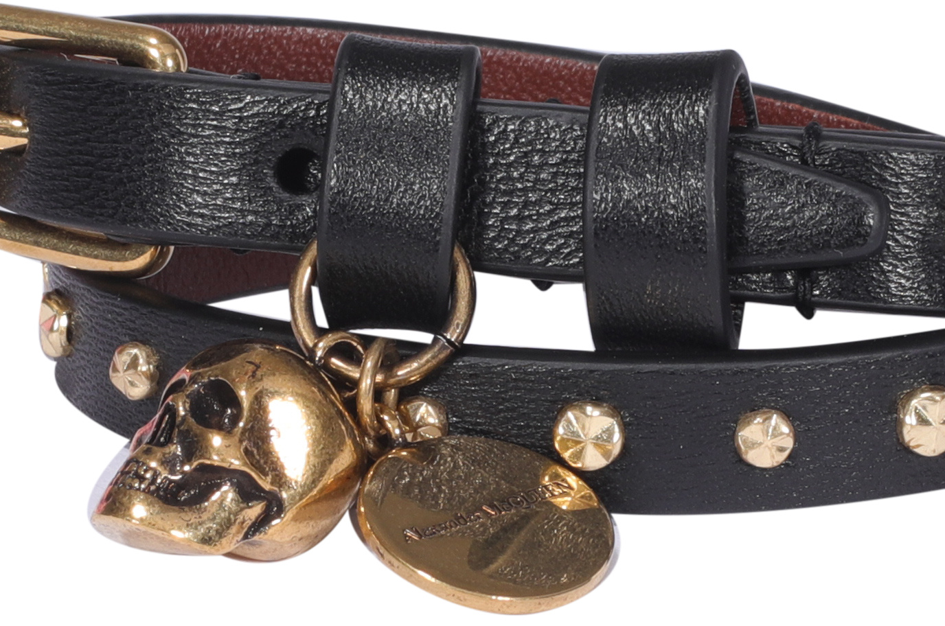 Alexander Mcqueen Hammered Studs Double-wrap Bracelet In Black