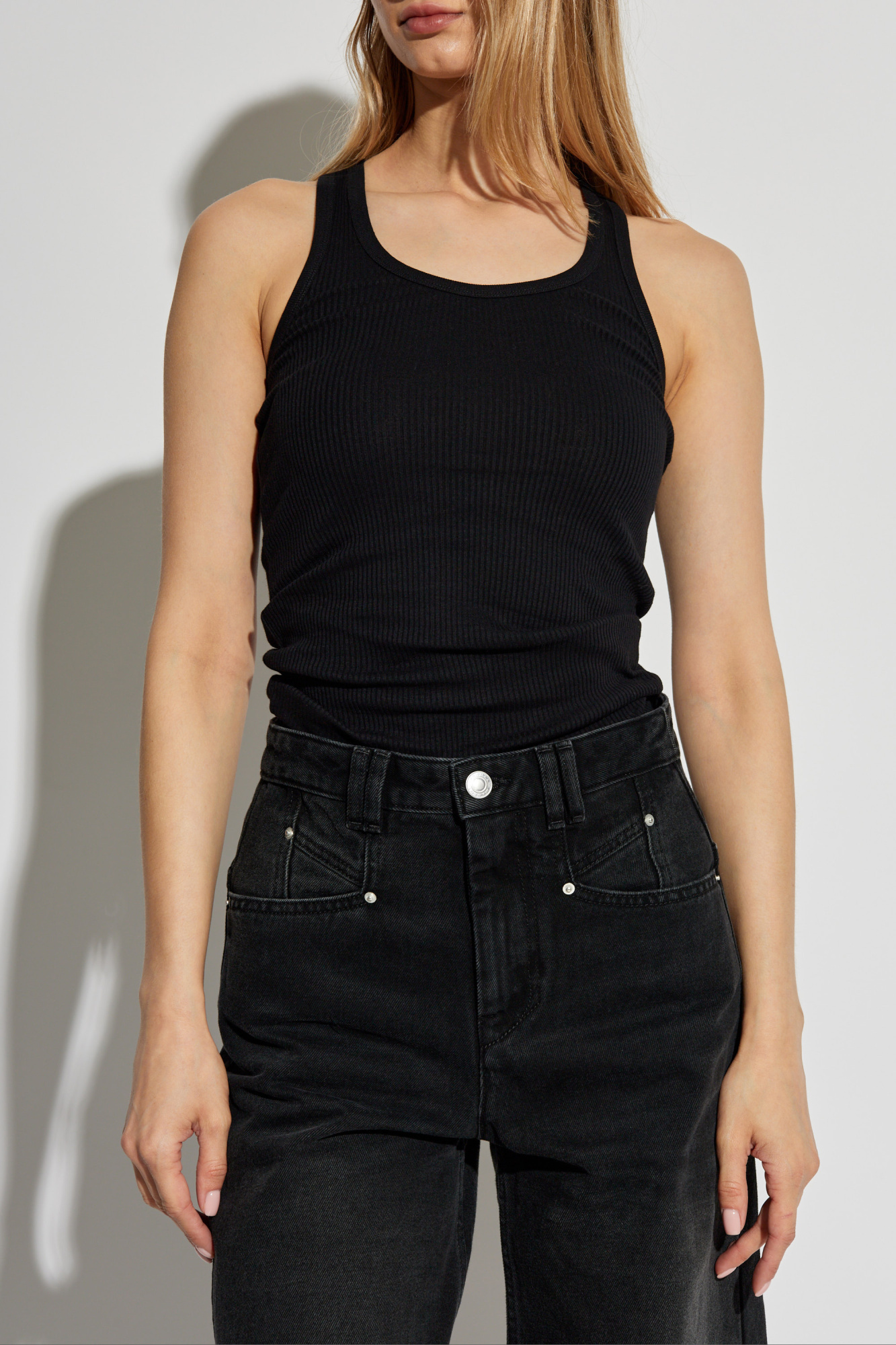 Isabel Marant Logo-embroidered Rib Knit Tank Top In Black