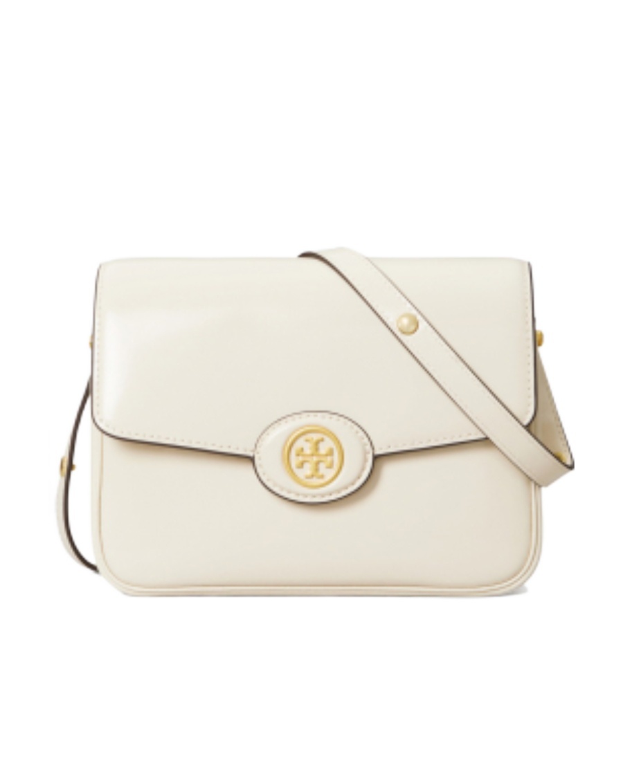 Tory Burch Robinson Convertible Patent Shoulder Bag In White