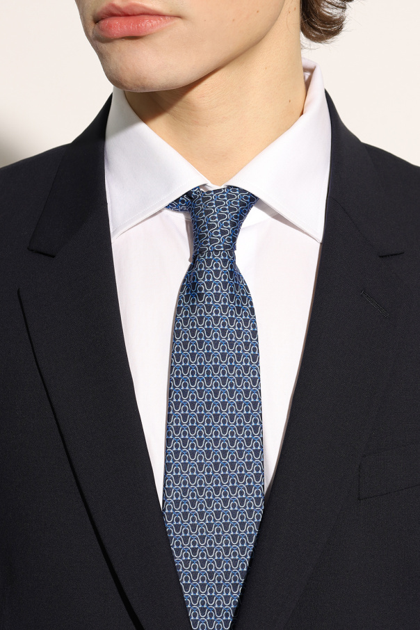 Ferragamo Logo Tie In Blue