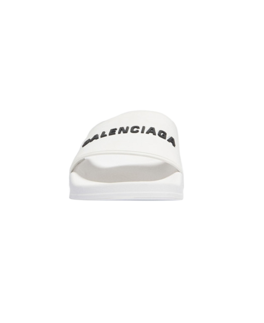 Balenciaga Lettering Logo Pool Slides In White