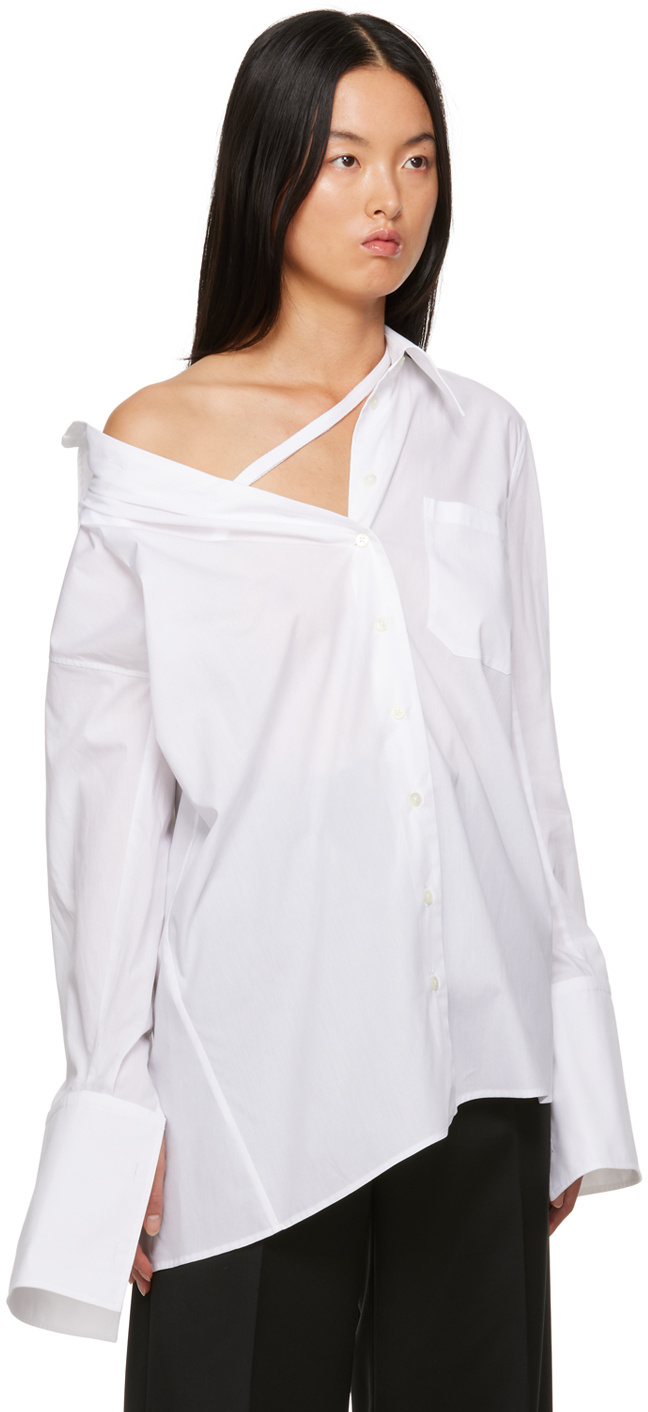 Ann Demeulemeester Elegant Long Sleeve Cotton Blouse In White