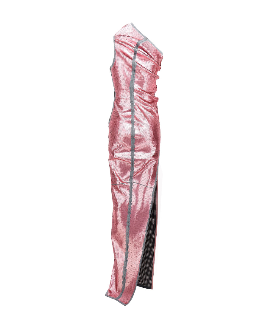 Rick Owens One-shoulder Draped Sequined Denim Gown In Pink