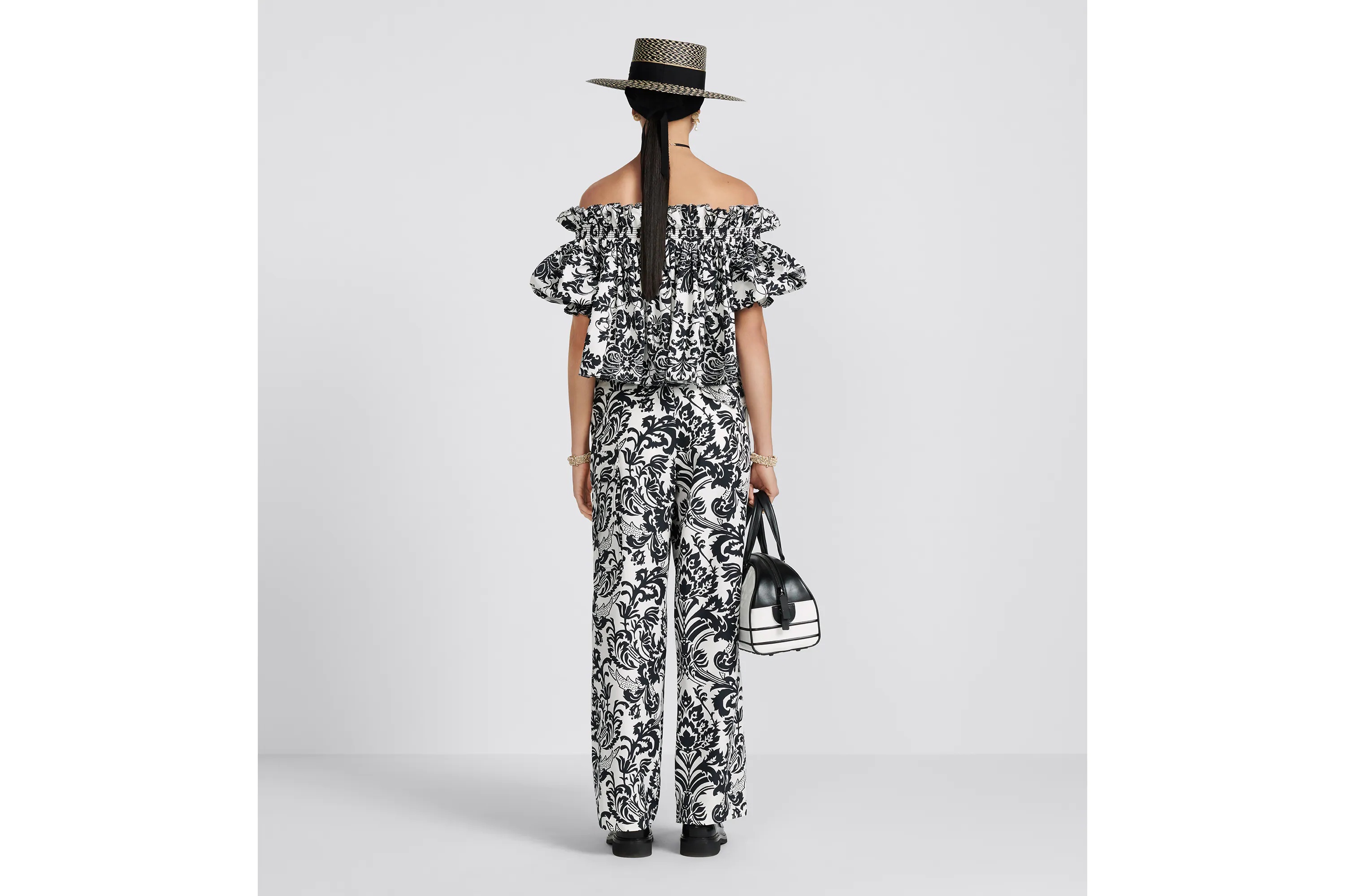 Dior Off-the-shoulder Smocked Top In Black