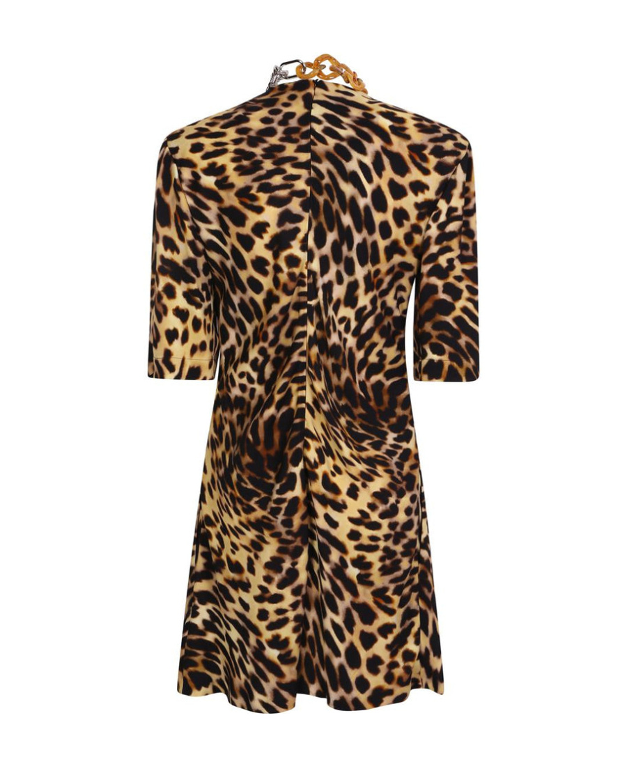 Stella Mccartney Cheetah Mini Dress In Tortoiseshell Cotton With Falabella Chain In Black